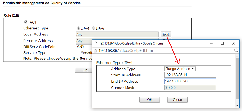 a screenshot of QoS setup on DrayOS 